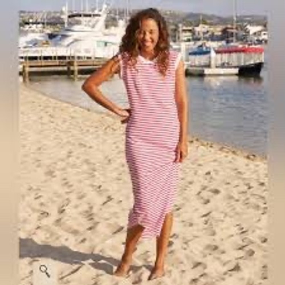 NWOT FRANK & EILEEN Red Striped Cory Coastal Maxi Jersey Dress LARGE flaw $178
